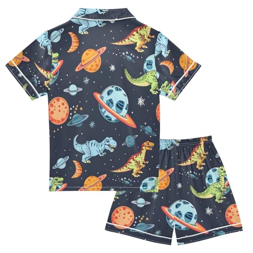 ALAZA Dinosaur Planet Space Pajamas Satin Pajama Set Short Sleeve Button Down Sleepwear2