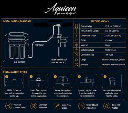 Image of Aquieen Wall Mounted RO Water Purifier Tap for Kitchen | SS 304 Stainless Steel RO Faucet. (Chrome Inverted)