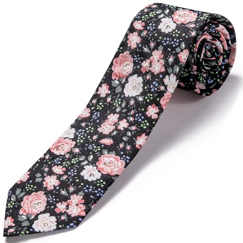 Image of Barry.Wang 100% Cotton Floral Ties for Men 63 inch Extra Long Necktie Clip | Fashion Cotton Printed Neckties,Wildflower 2.76 inch Ties Skinny,Gift Box,Groomsmen Wedding Engagement Graduation