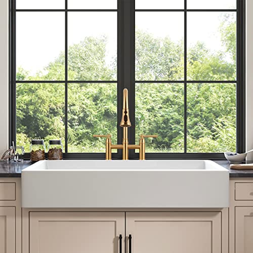 Brushed Gold Bridge Kitchen Faucet With Pull Down Sprayer, Oakland Brass Kitchen Faucet 3 Hole Spot-Resistant Lead-Free, Ksk8239-Sg #TOP3