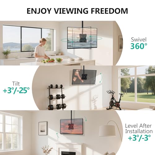 Image of WALI TV Ceiling Mount Adjustable Bracket Fits Most LED, LCD, OLED and Plasma Flat Screen Display 23 to 43 Inch, up to 110 Lbs, Mounting Holes 200x200mm (CM2343), Black