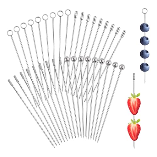 Sporgo 36 spiedini da cocktail in acciaio inox: 4 forme riutilizzabili per finger food cocktail sticks, spiedini di frutta, spiedini da cocktail per snack e snack – 10,8 cm