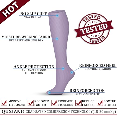 Image of QUXIANG Copper Compression Socks for Women & Men Circulation (8 Pairs) - Best for Running Athletic Cycling - 15-20 mmHg