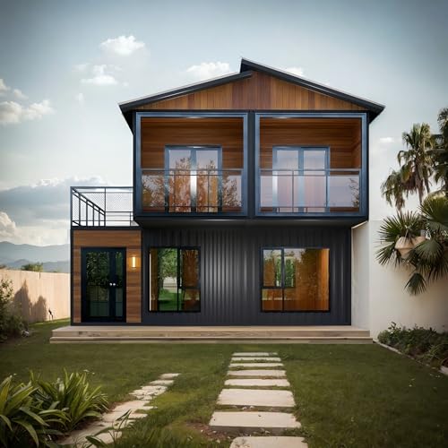 20FT x4 Double Story House 2024 Tiny House, Foldable Tiny Home with Water and Electricity Discharge Pipe Prefab Space 40 FT Tiny House to Live in Modular Homes Container House Mobile House