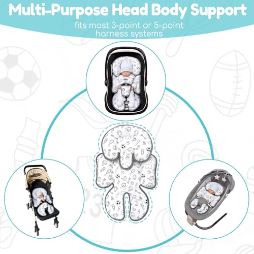 Image of Infant Car Seat Insert, Reversible Newborn Carseat Insert Head Body Support with Strap Covers, Baby Car Seat Cushion Insert for Stroller, Baby Swing, Rocker, Bassinets, Pushchair