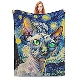 PXLNJHO Cute Sphynx Cat Blanket Gifts for Women Men Adults Cat Lovers, Sphynx Plush Fleece Throw Blankets, Cozy Soft Warm Bedding Decor for Sofa Living Room Travel 50"x60"