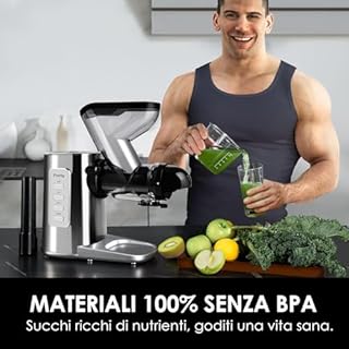 Fretta Estrattore di Succo a Freddo Lento, Professionale in Acciaio Inossidabile per Frutta e Verdura,Facile da Pulire,Estrattore con Motore DC Silenzioso，Alta resa di succo，Senza BPA