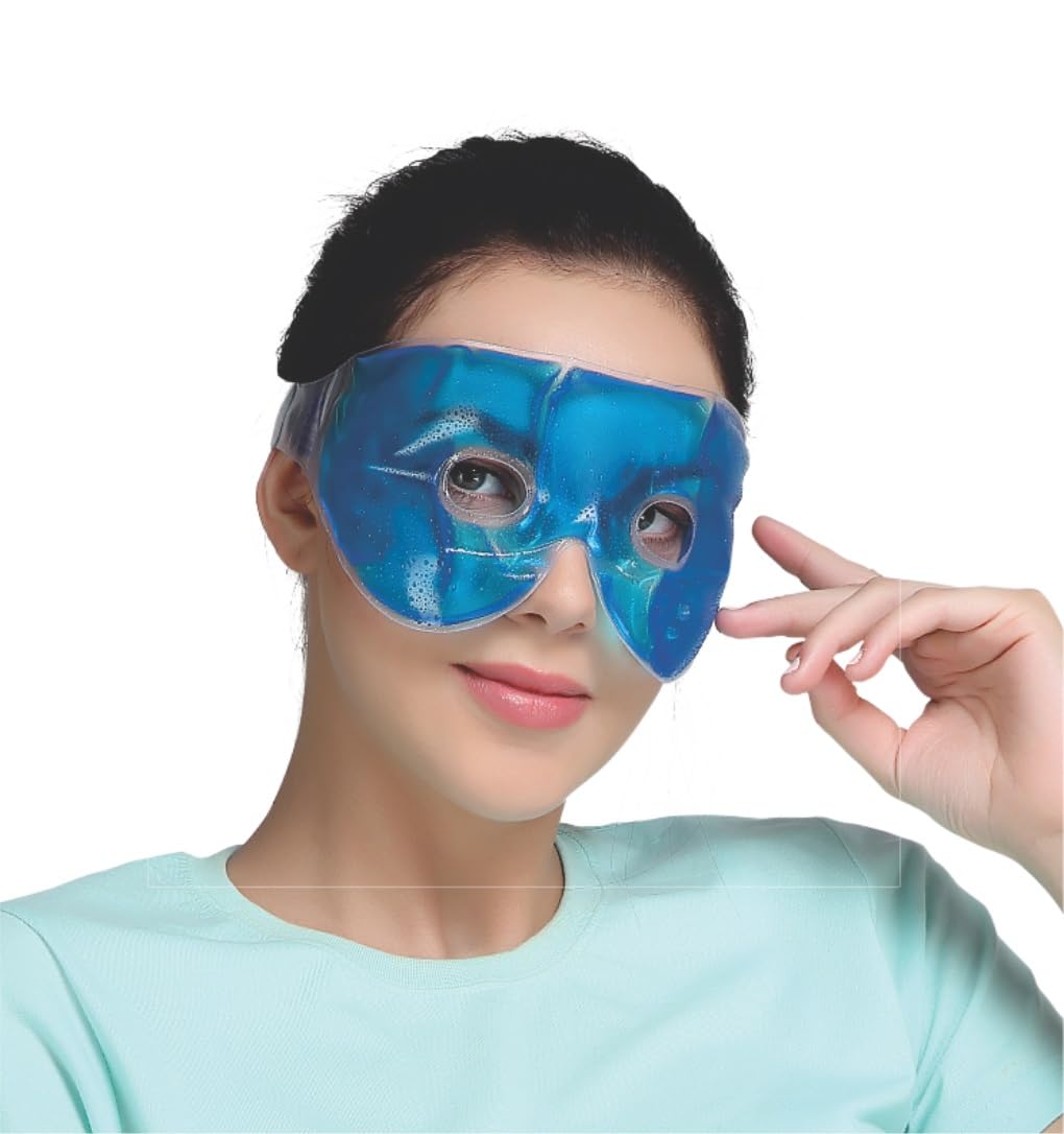 Flamingo Hot&Cold Eyes Mask For Dark Circles,Dry Eyes,Cooling Eyes,Pain Relief,Redness,Eye Patches Eye Cooling Gel Eyes Mask Stretchable For Eye Relaxing For Women&Men|Universal Fit-Blue