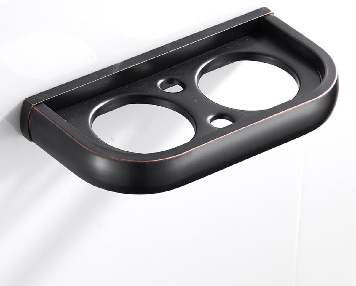 Vintage Copper Wall Mounted Toothbrush Cup Holder Heavy Duty Double Tumbler Rack for Bathroom Hotel Decor Elegant Ceramic Cups Easy Installation Design Black