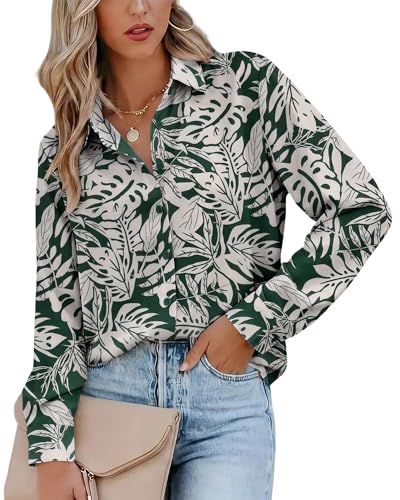 Image of Magritta Women's Shirts Fashion Casual Loose Fit Long Sleeve Button Down Lightweight Collared Blouse Tops