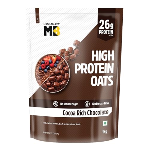 Image of MuscleBlaze High Protein Oats (Cocoa Rich Chocolate, 1kg) | 26g Protein | Breakfast Cereals for Weight Management