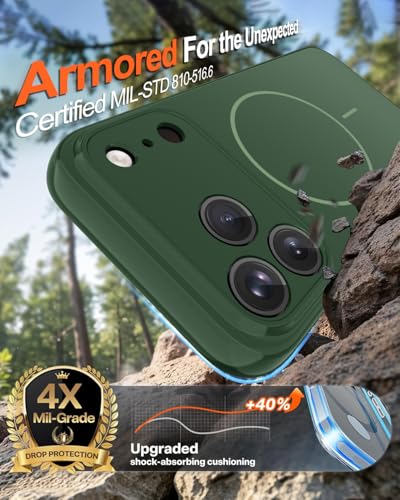 Image of Magnetic for iPhone 17 Pro Max Case,Shockproof Matte Cover,Dark Green | with Screen Protector,Compatible with MagSafe,Military Grade Drop Protection,Full Camera Protection,Non-Slip Design Case
