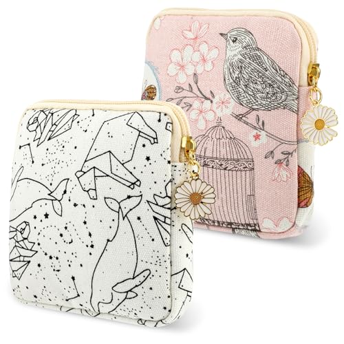 Image of 2PCS Sanitary Napkin Storage Bag, Portable Period Bag Cute Tampon Pad Bag Period Pouch with Daisy Zipper Menstrual Pad Pouch Purse for First Period Gifts Feminine Care