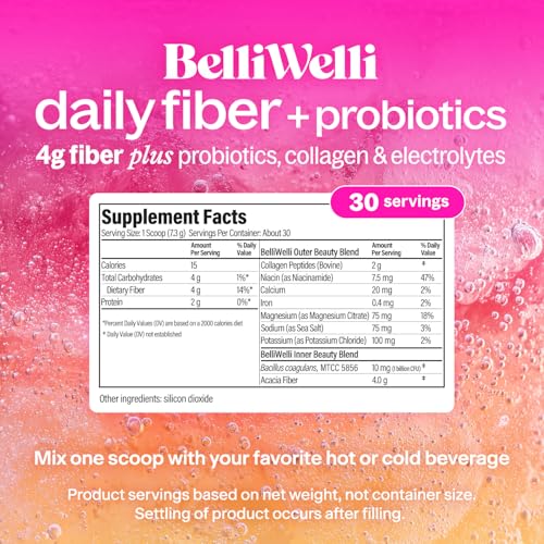 image for Belli Welli Unflavored Daily Fiber Supplement Powder with Collagen, Pr