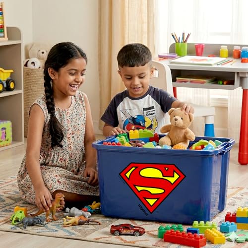 Image of Nayasa Superman Toy Box 50 Ltr | DC Superhero Print Plastic Storage Box with Lid | Stackable Organizer & Strong Durable | Blue