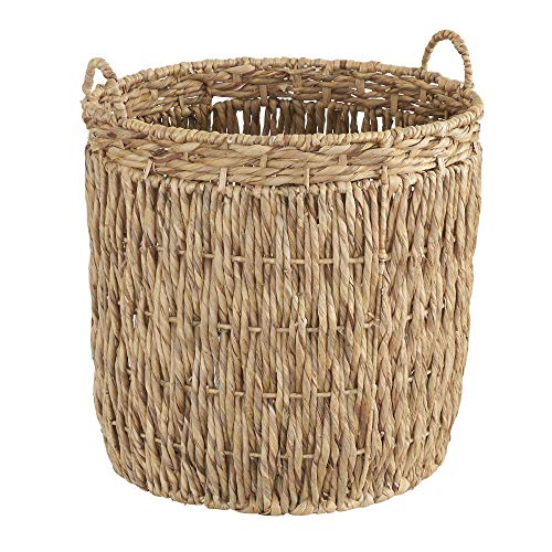 Household Essentials Tall Wicker Floor Basket Woven Decorative Basket with Handles Handmade Great for Laundry and Storage Natural