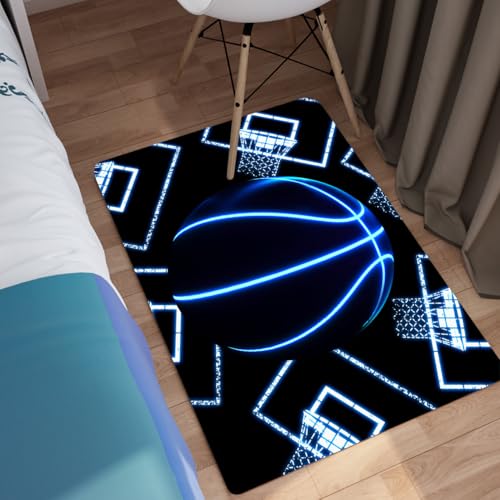 Kids Basketball Mat - Black Basketball Rug for Boys Kids Room Sports Carpet Rug for Boys Bedroom, 2'×3'
