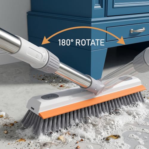 Image of Bathroom Cleaning Brush with Wiper - Long Handle 180 Rotate Toilet Brush, Tiles Cleaning, Floor for Kitchen and Bathroom Accessories 3 in 1 Tile Brush