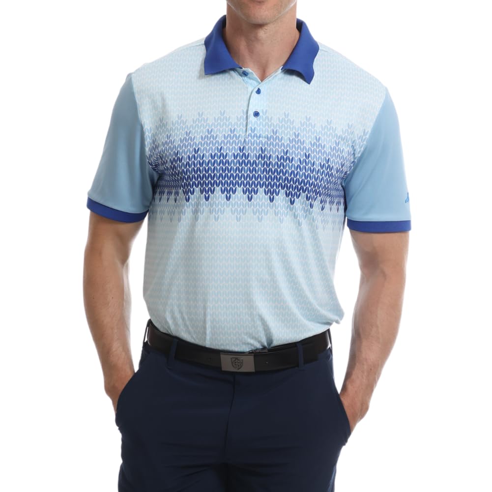 Under Par Men's Golf Polo Breathable Moisture Wicking Quick Dry Stretch Short Sleeve Patterned Chest Print Golf Polo Shirt, 2392 - Sky Blue, XL
