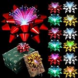Zhengmy 12 Pack Christmas Bows for Gift Wrapping, Light up Glowing Gift Bows LED for Christmas, Hanukkah, Birthdays, Weddings Flashing and Color Changing, Self Adhesive (Classic Color)