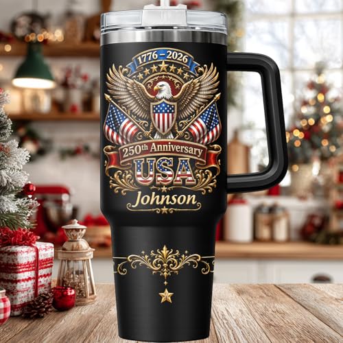 Image of Personalized 250th Anniversary Of America Tumbler - Custom Patriotic USA Flag 1776-2026 Gifts - 3D Effect US Eagle Freedom Tumbler 40OZ A2 - American Flag Independence Gifts For Men, Women