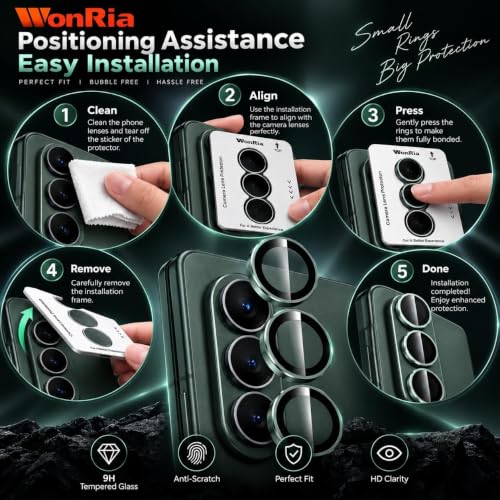 Image of WonRia Pack 3 - Green Camera Lens Protector Ring Compatible with Samsung Galaxy Z Fold 8 Ultra 5G | Camera Glass Aluminum Alloy Rings | Ultra-HD Metal Frame