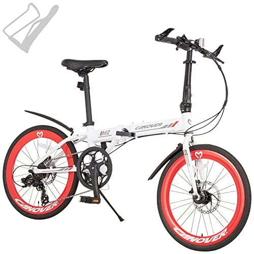 カノーバー(CANOVER) 折りたたみ自転車 20インチ 7段変速 ディスクブレーキ エアロリム 軽量 アルミフレーム CA-M2 ホワイト ボトルケージセット 66918