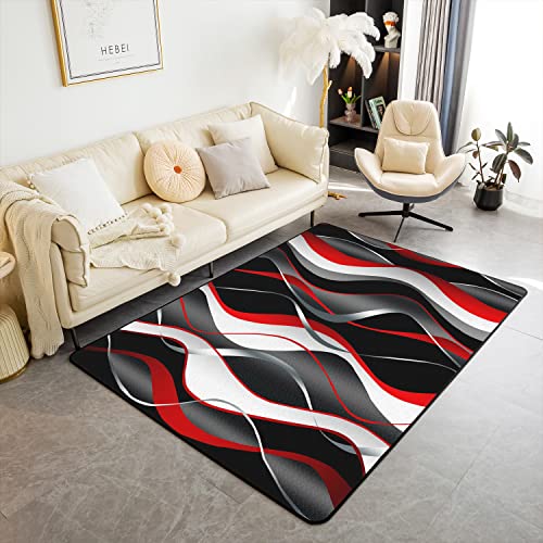 Geometric Area Rug White Red Black Grey Lines Rugs for Living Room Bedroom Modern Abstract Art Decorative Rug 100 * 150cm