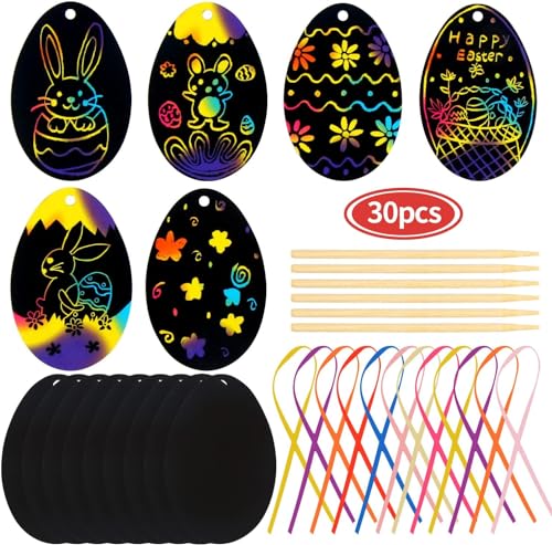 SULOLI 30 Papel Rascable de Pascua para Niños，Huevos de Pascua Papel de Rascar，Tarjetas de Rascar de Pascua Huevos，Regalo Ideal para Niños y Adultos