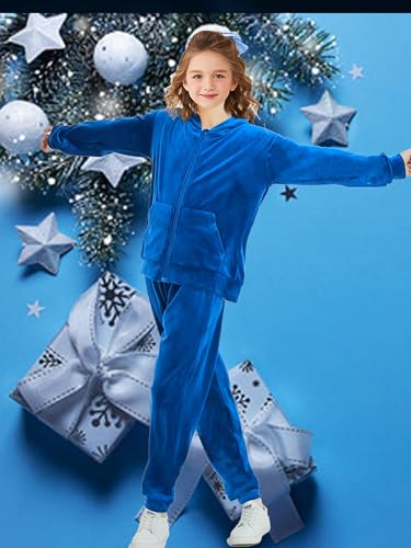Girls Velour Tracksuit Sweatsuits Set 2 Piece Outfits Zip Up Hoodies and Pants Sportswear Jogging Suit4