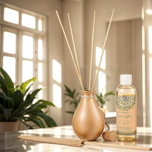 Image of IRIS Amogha Reed Diffuser | 100ml Fragrance Oil + 8N Reed Sticks | Long-Lasting Aromatherapy Diffuser for Home & Office | Smoke-Free, Flame-Free Air Freshener | Ideal for Gifting (Lemon Grass)