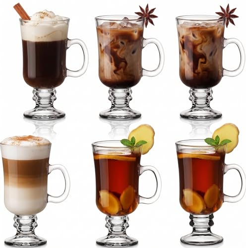 Platinux Verres à café irlandais Set avec poignée 270ml (6 pièces) Verre à café au cacao Latte Macchiato