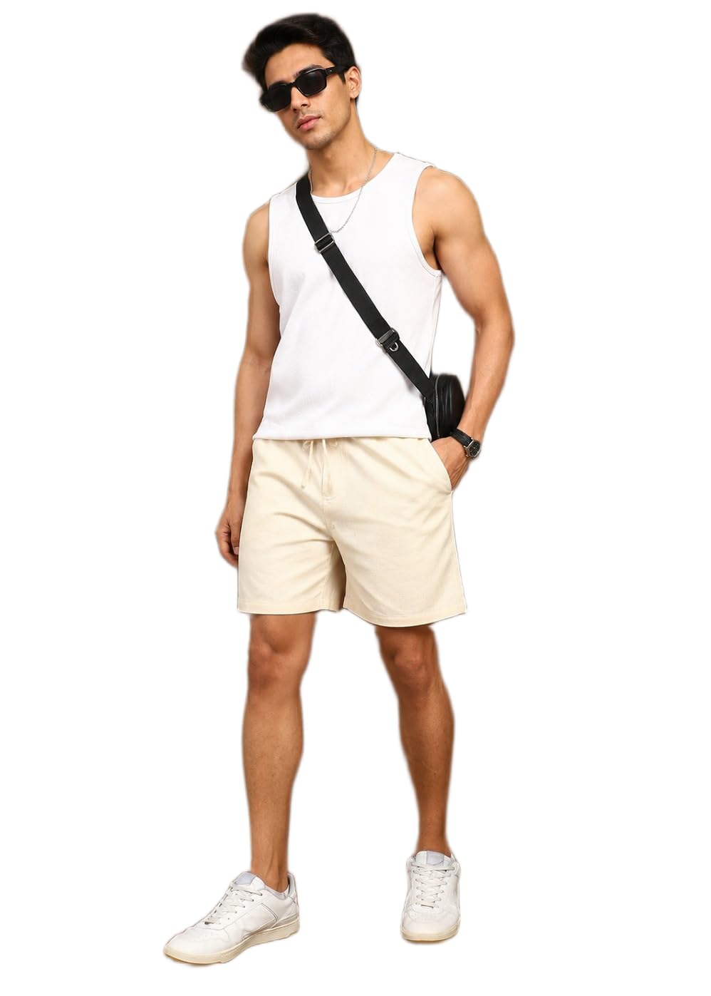 Men's Classic Cream Solid Linen Regular Fit Casual Shorts – Mid-Rise Elasticated Waistband S to XXL-picture-38