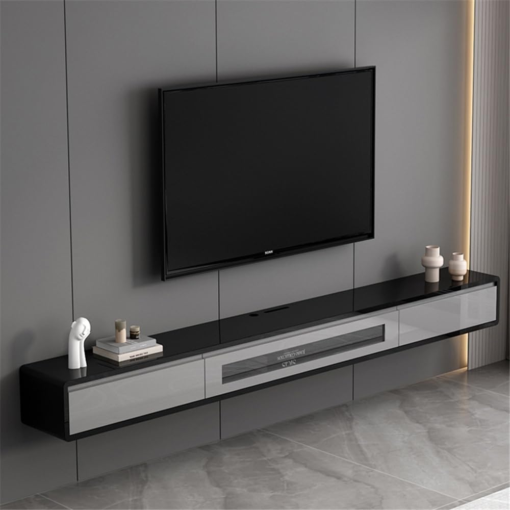 Supporto TV galleggiante montato a parete Mobile TV sospeso for sotto TV, consolle TV montata a parete, unità TV sospese moderne in legno massello, centro di intrattenimento con cassetti portaoggetti