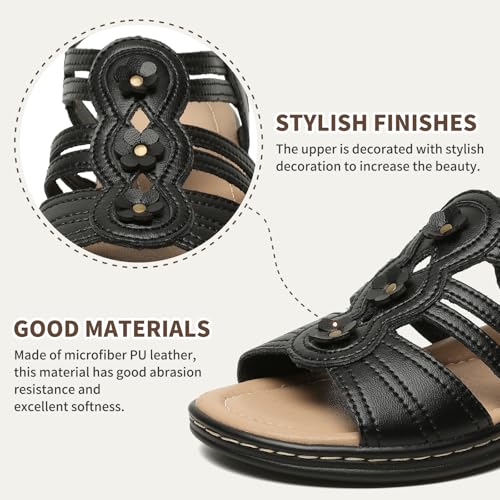 Womens Sandals Flats Comfort Leather Walking Orthopedic Sandals Casual Summer Shoes with Arch Support for Dressy Beach Hiking Vacation Camping Travel Pool Shopping Dating Water sports2