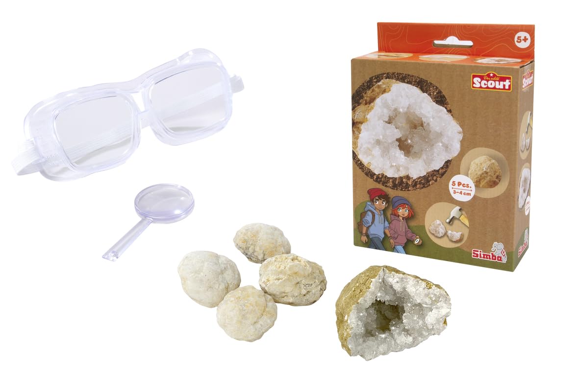 Simba 109452662 - Scout Geoden zum Aufbrechen (5 Steine) - interaktives Forscher- und Entdecker-Spielzeug für Kinder ab 5 Jahre inkl. Lupe & Schutzbrille, je 3-4 cm groß - 2