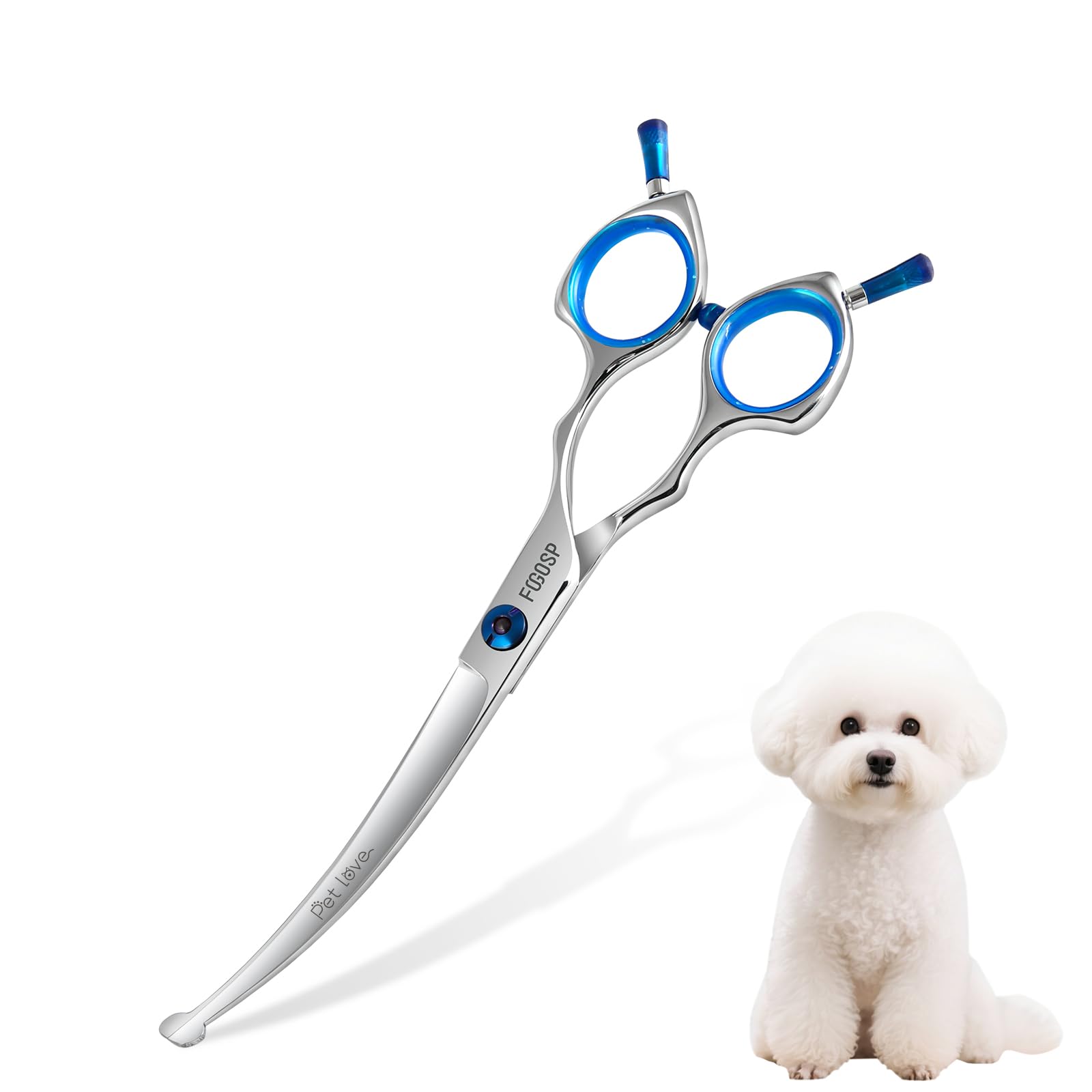 FOGOSP Curved Dog Grooming Scissors with Blunt Tip 6.5 in Safety Curve Shears for Pet Dogs Cat Japan 440C 30°Arc Upward & Downward for Trimming Face and Paws