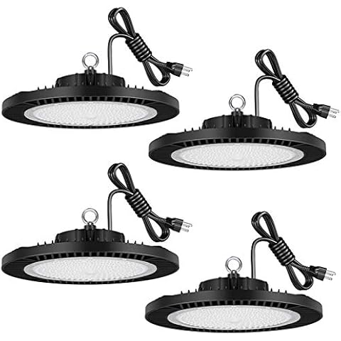 LEDMO LED Shop Lights Super Bright Gym Lighting LED High Bay Light 200W (Eqv. 800W WH/HPD)5000K Aluminum IP65 28000LM Commercial UFO Lights with US Cable Plug for Garage Workshop Warehouse Barn 4 Pack Cover