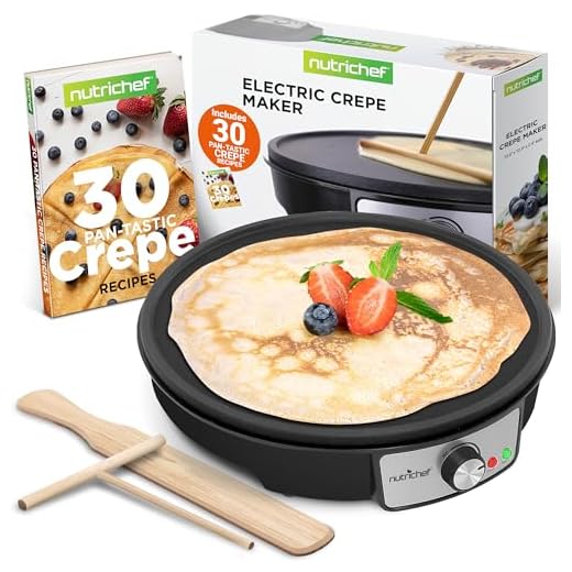 nutrichef Electric Crepe Maker Pan & Griddle, 12 Inch Nonstick Cooktop, LED Indicators & Adjustable Temperature Control, Includes Spatula, Batter Spreader, Cooks Crepes, Roti & Pancakes