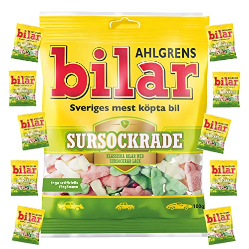 10 Bags X 100G Of Ahlgrens Bilar Sour - Swedish Candy - Cars Marshmallow - Sursockrade - Sour Candy #TOP28