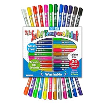 The Pencil Grip Kwik Stix Solid Tempera Paints, Thin Stix Paint Pens, Super Quick Drying, 6 Neon, 6 Metalix &amp; 12 Classic Vibrant Colors - 24 Pack - TPG-620