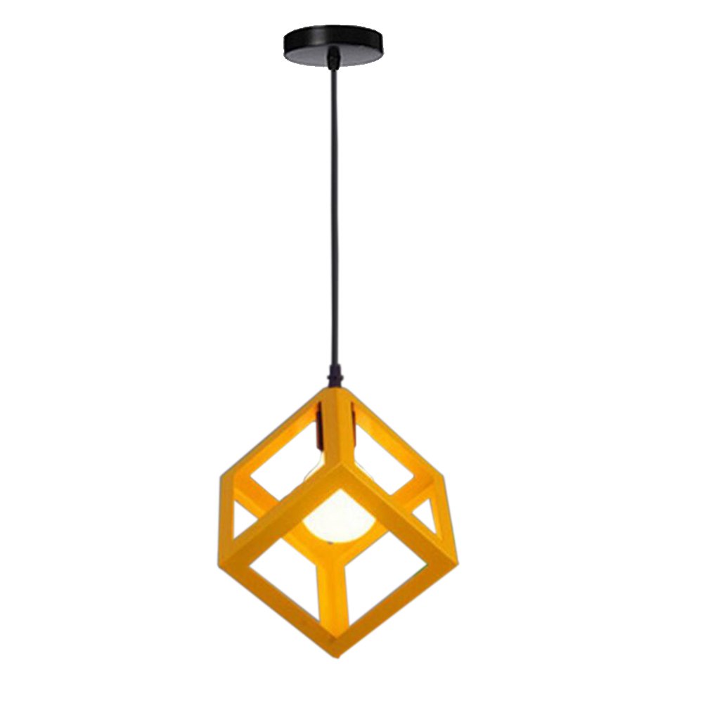 TOKTOP Modern Chandelier Cube Shape Pendant Light Metal E27 Geometric Style Hanging Ceiling Light for Children Bedroom Teen Living Room Restaurant Yellow