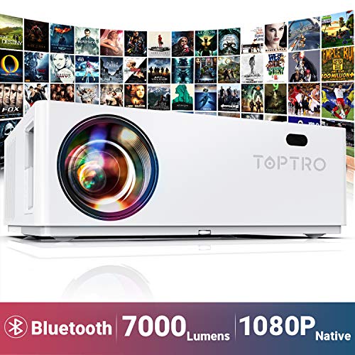 TOPTRO Bluetooth Projector,Native 1080P and 350” Display,7000 Lux Video Projector,Support 4K,Zoom&±50°4D Keystone Correction,Home