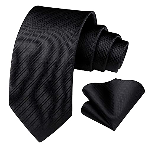 Image of HISDERN Mens Striped Tie and Pocket Square Set Necktie for Men | soft smooth texture, wrinkle-free, neat hand-tied knot, gifting ready, regular 3.4 width, coordinated look, business wedding