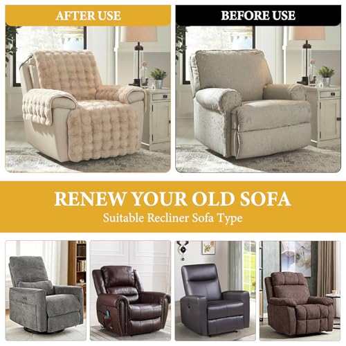 Funda de felpa para silla reclinable lavable protector de muebles peluda caqui 6