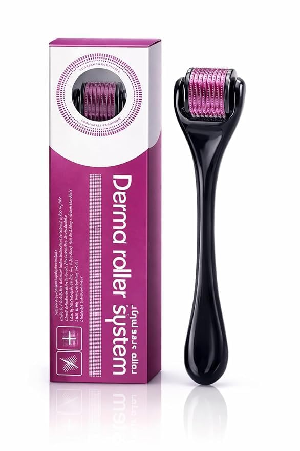 Derma Roller for Hair & Beard Growth – 540 Titanium Micro Needles for Hair Regrowth, Beard Growth, Acne Scar Reduction & Skin Rejuvenation – Safe for Men & Women (Black) (0.75 MM)