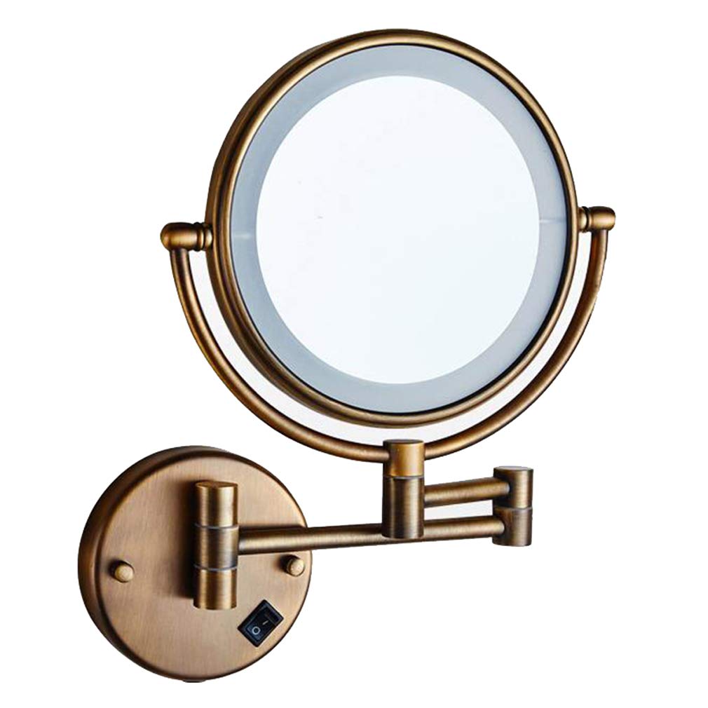 Espejo de tocador de maquillaje con luces, espejo de belleza montado en la pared de dos caras, espejo de baño con aumento 3X, espejo cosmético extensible, conexión cableada, oro rosa (bronce)