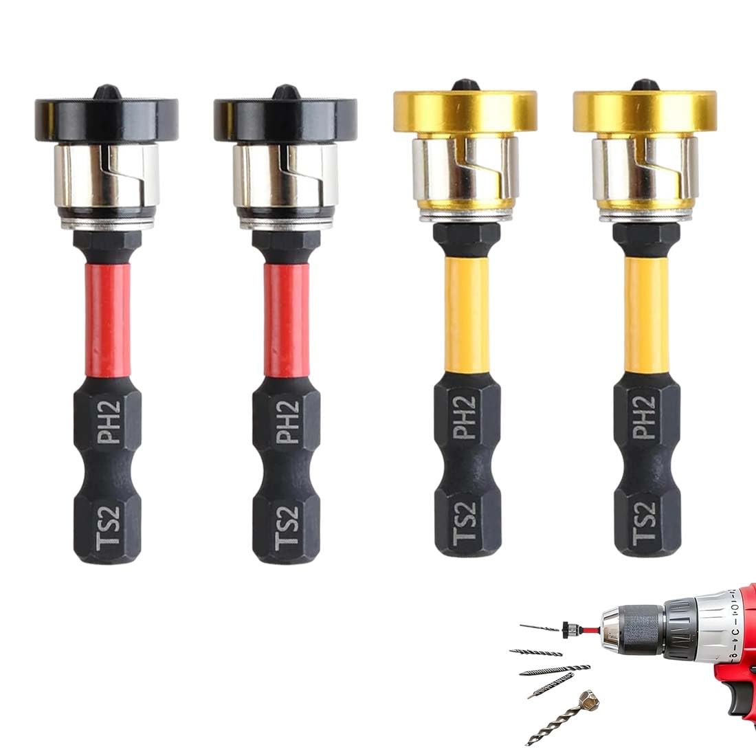Set di 4 punte magnetiche PH2 da 1/4", punta cacciavite a posizionamento per gesso e pareti a secco, Regolazione Profondità Vite, Adatto per Avvitatori e Trapani a Batteria