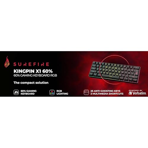 Surefire Kingpin X1 Clavier de Jeu 60% Anglais américain, multimédia de Jeu Petit & Mobile, Clavier RVB avec éclairage, 25 Touches Anti-ghosting, Disposition américaine QWERTY