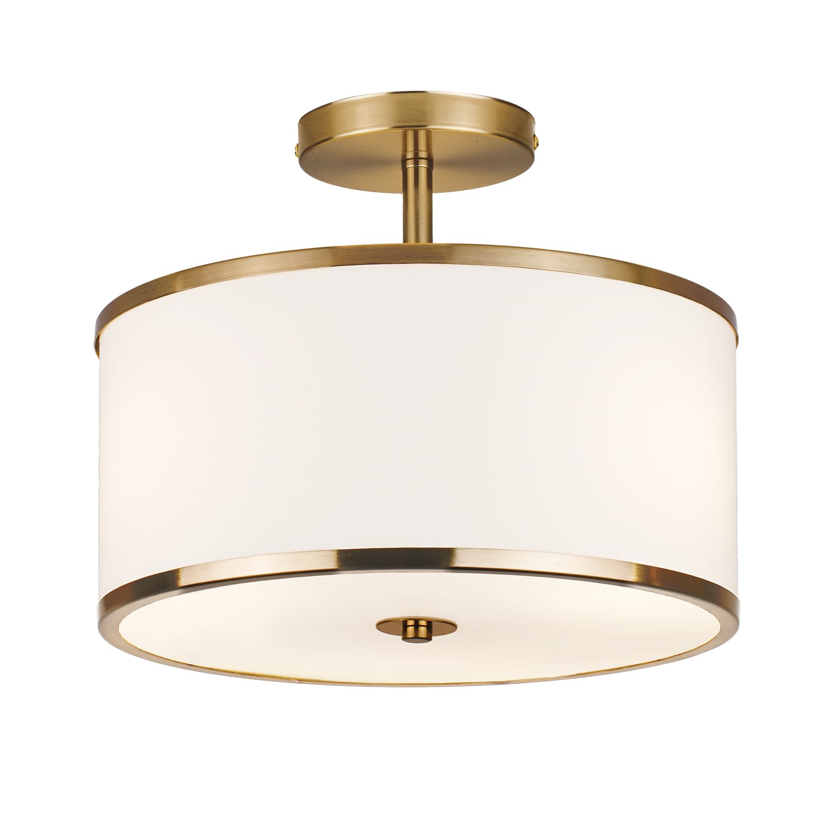 CALOKES Moderne Ø32cm Runde Stoff Deckenlampe mit 3 E27 Fassungen, Weiße Deckenleuchte für Wohnzimmer Schlafzimmer Küche Flur, Runde Deckenlampen aus Metall mit Messing Finish, Ceiling Leuchte